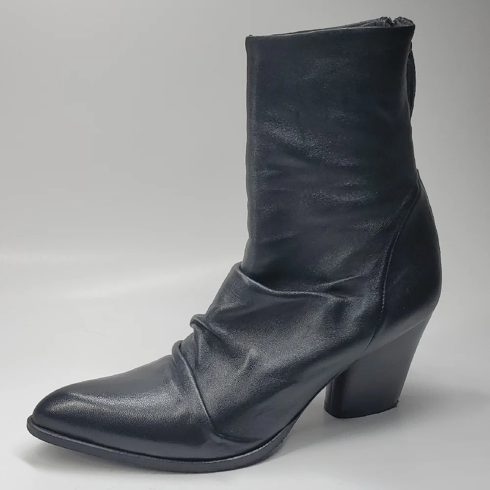 Pierfrancesco Vincenti Black Leather Italian Ankle Boots Block Heel 40